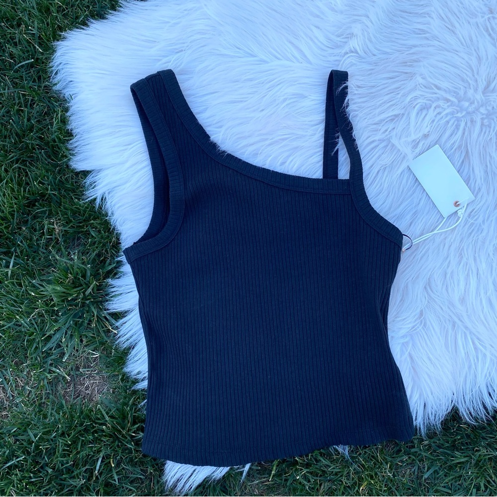 Good American Asymmetrical Rib Tank Top 1/Small - Picture 2 of 7